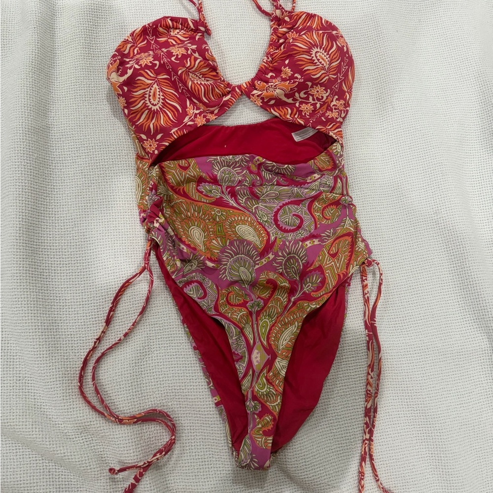NWOT Anthropologie Red Paisley One-Piece Swimsuit
